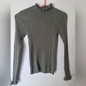 Odessa Long Sleeve Frill Mock Neck Knit Top Princess Highway Size 8 Sage Green